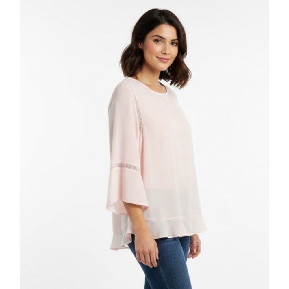 Apt 9 Women’s Blouse Top 3/4 Sleeve Ruffles Bohemian Perforated Details Size L